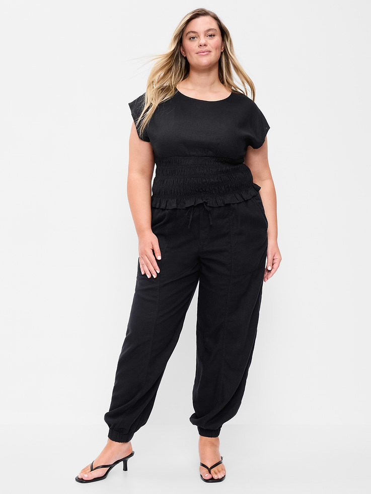 Image number 6 showing, Mid-Rise Linen-Blend Cinched-Ankle Pants