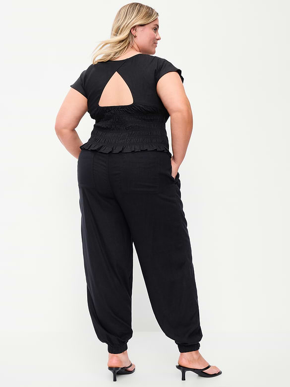 Mid-Rise Linen-Blend Cinched-Ankle Pants