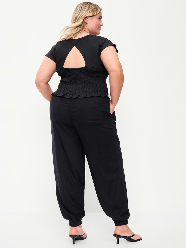 Image number 7 showing, Mid-Rise Linen-Blend Cinched-Ankle Pants