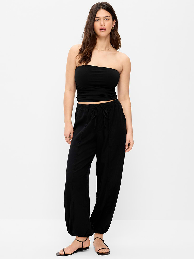 Image number 4 showing, Mid-Rise Linen-Blend Cinched-Ankle Pants