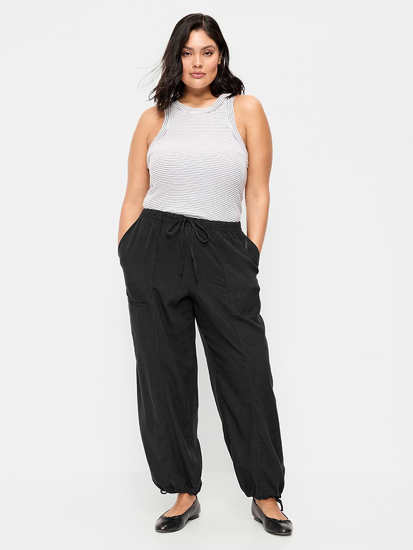 Mid-Rise Linen-Blend Cinched-Ankle Pants