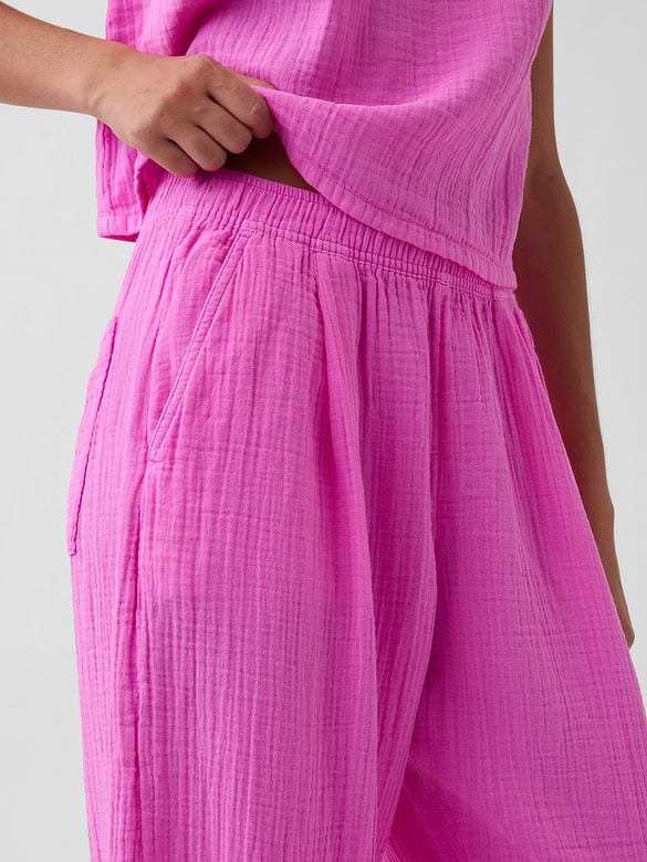 Cotton Gauze Easy Barrel Pants
