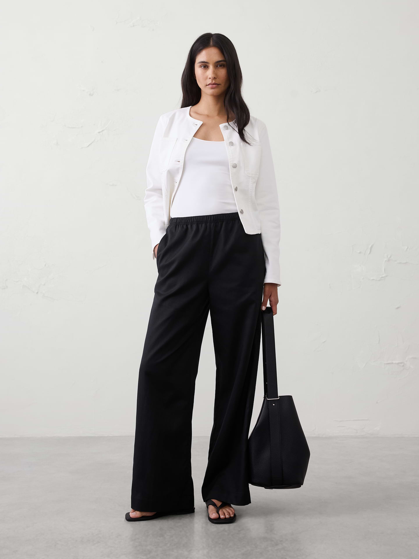 Image number 1 showing, Wide-Leg High-Rise Drapey Twill Pull-On Pant