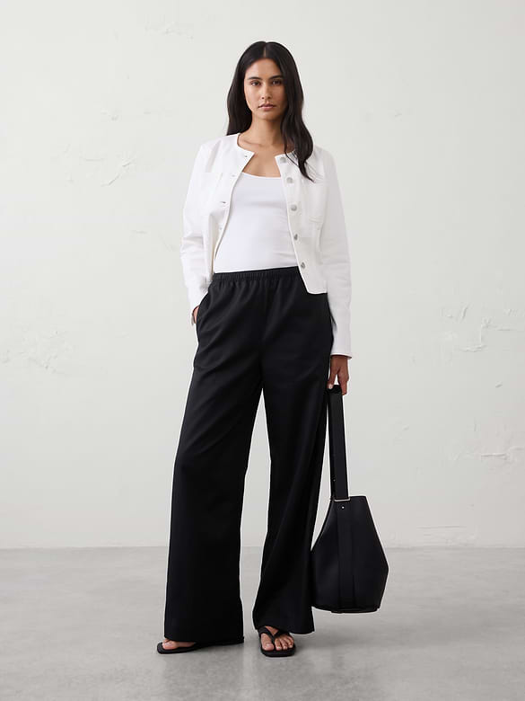 Wide-Leg High-Rise Drapey Twill Pull-On Pant