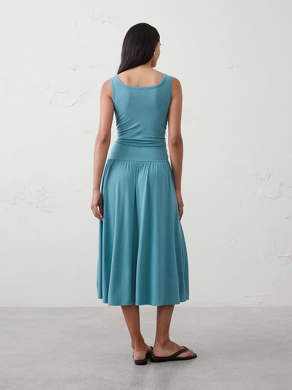 Knit Shirred-Waist Midi Dress