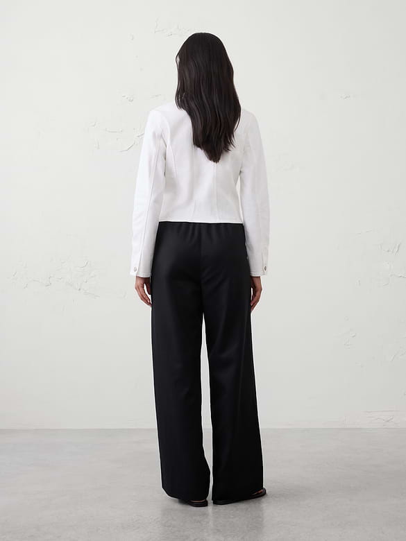 Wide-Leg High-Rise Drapey Twill Pull-On Pant