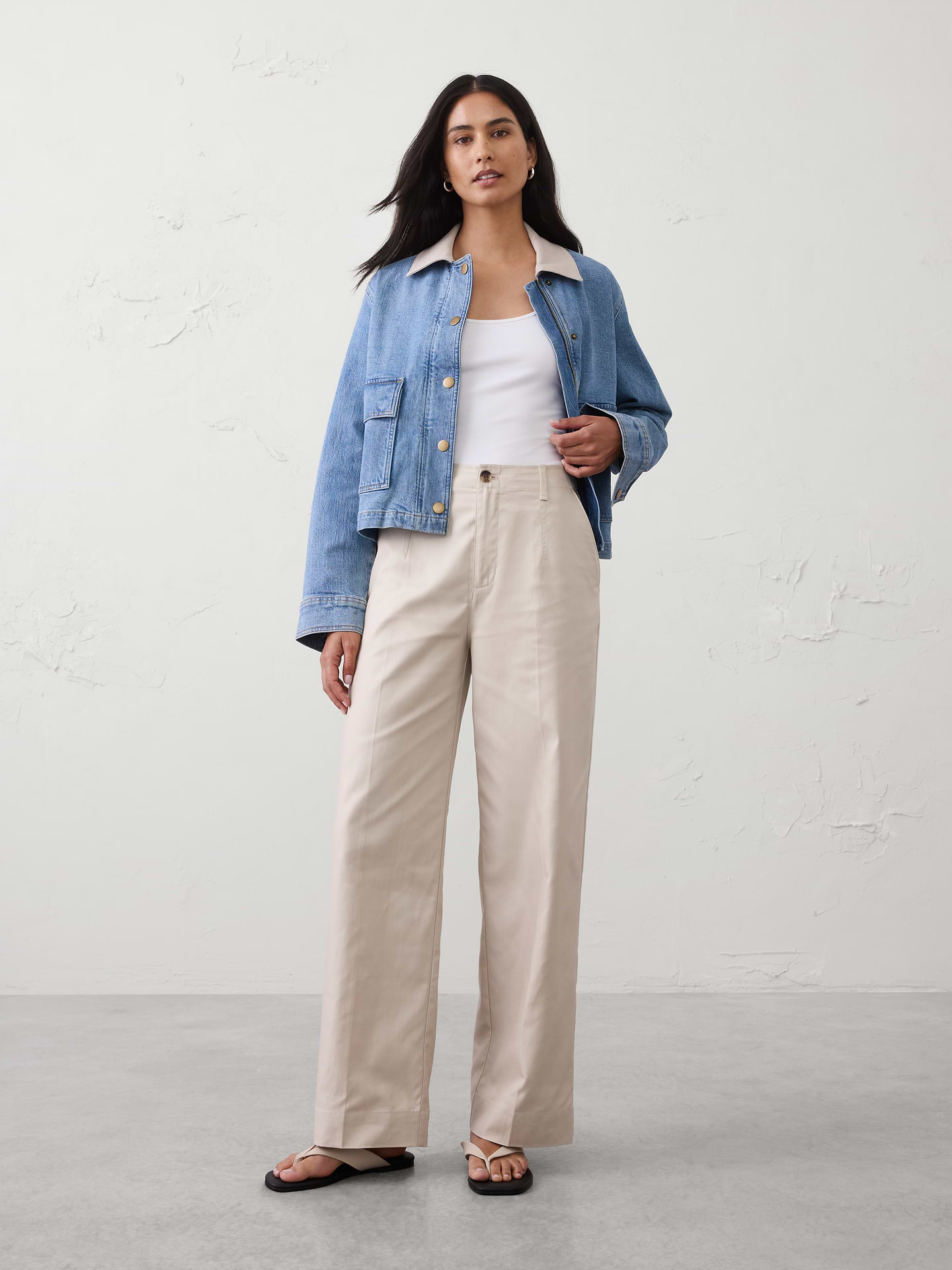 Image number 1 showing, Straight High-Rise Twill Pant