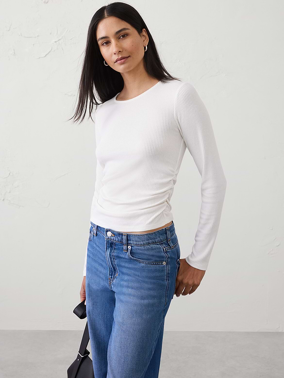 Soft Luxe Ribbed Shirred-Waist Top