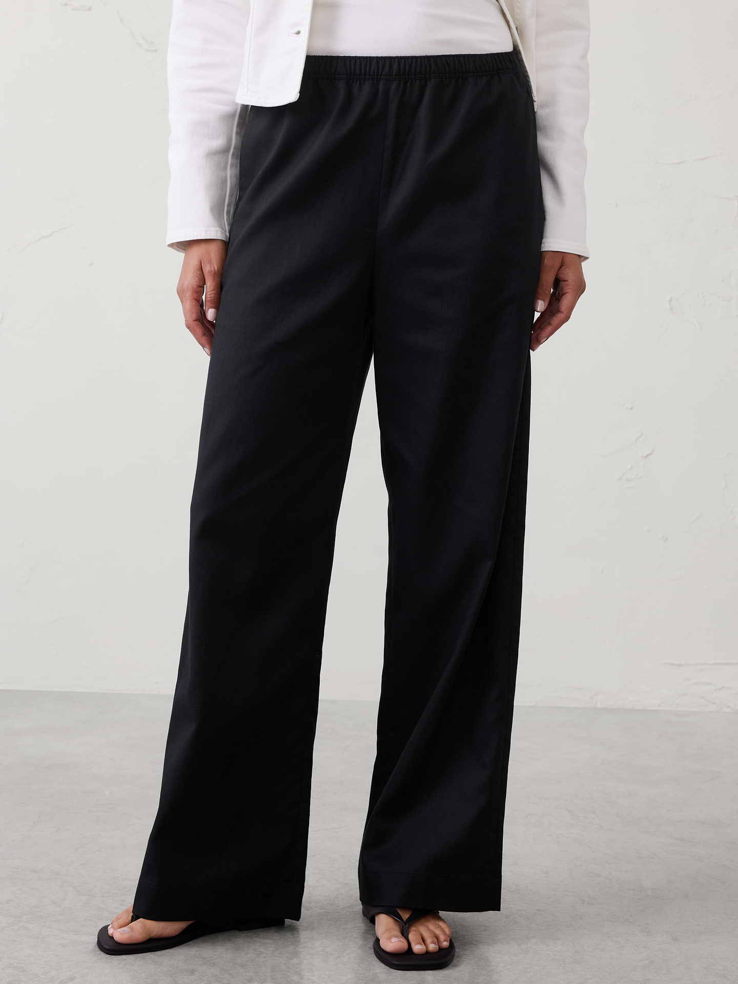 Image number 3 showing, Wide-Leg High-Rise Drapey Twill Pull-On Pant
