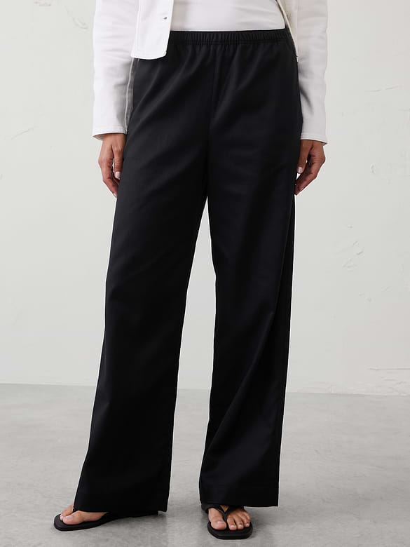 Wide-Leg High-Rise Drapey Twill Pull-On Pant