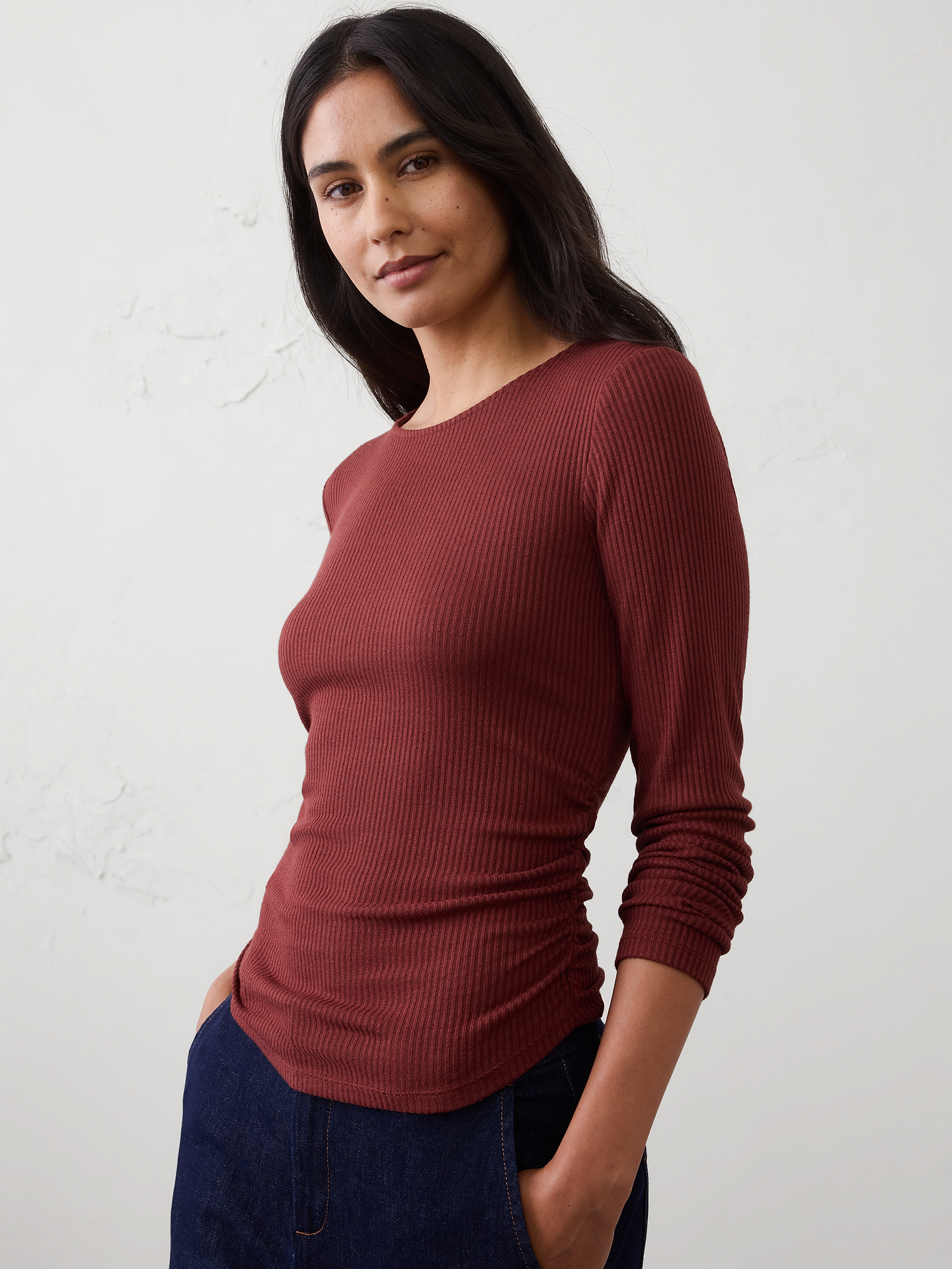 Image number 1 showing, Soft Luxe Ribbed Shirred-Waist Top