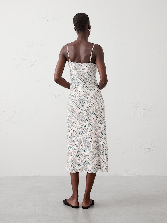 Cowl-Neck Map Print Midi Dress