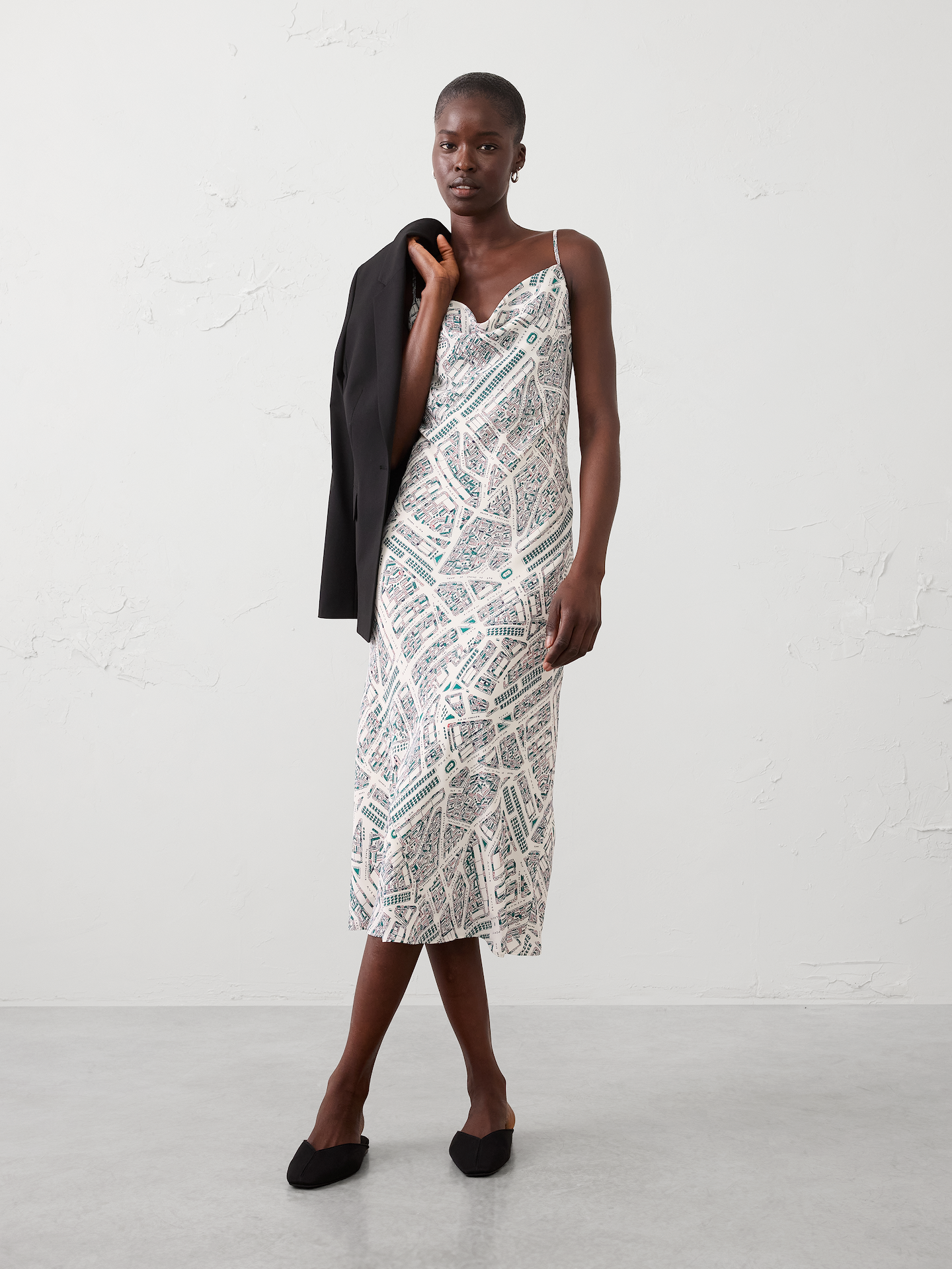 Image number 1 showing, Cowl-Neck Map Print Midi Dress