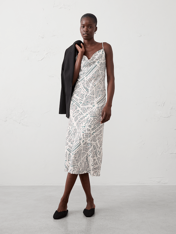 Cowl-Neck Map Print Midi Dress