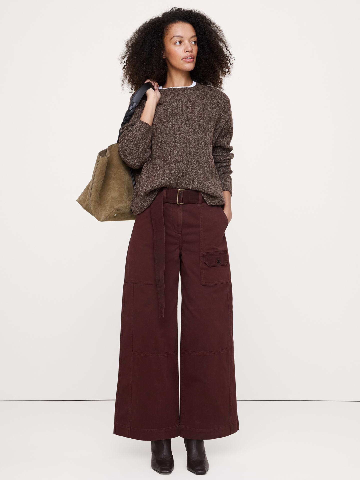 Image number 1 showing, High-Rise Wide-Leg Cotton Utility Pant