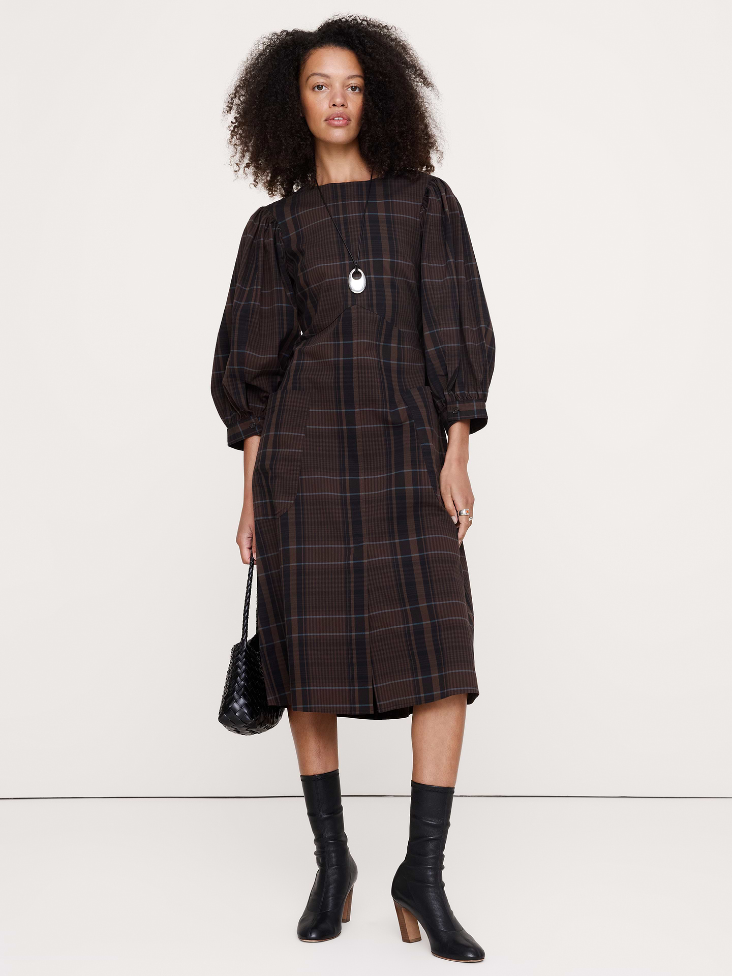 Image number 1 showing, Cotton Poplin Puff-Sleeve Midi Dress