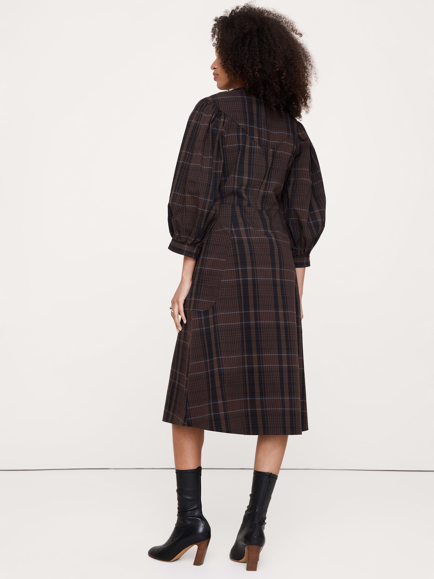 Image number 3 showing, Cotton Poplin Puff-Sleeve Midi Dress
