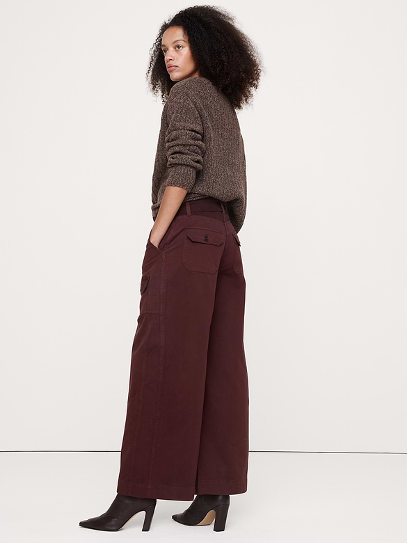 High-Rise Wide-Leg Cotton Utility Pant