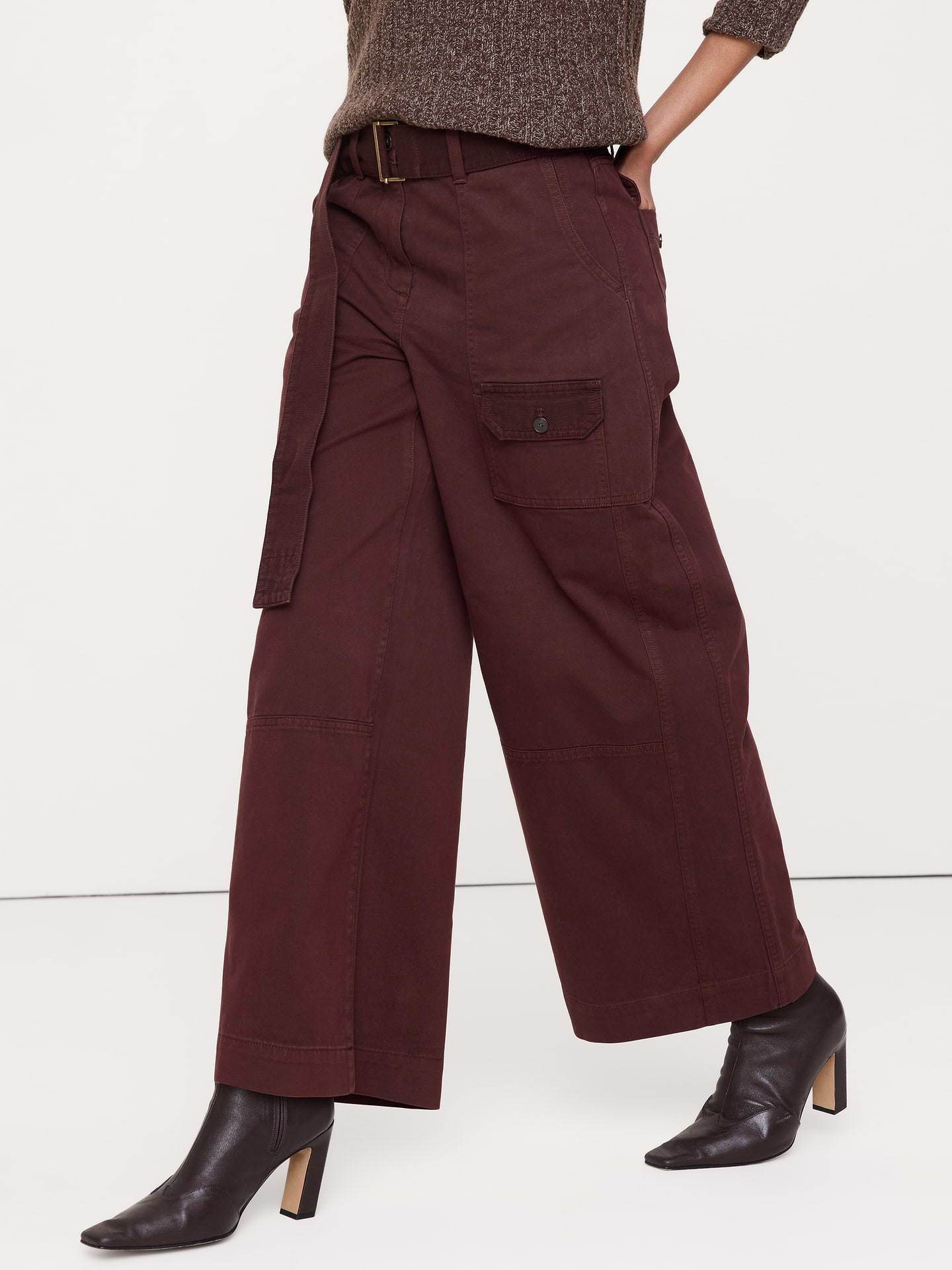 Image number 4 showing, High-Rise Wide-Leg Cotton Utility Pant