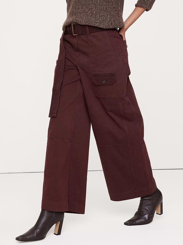 High-Rise Wide-Leg Cotton Utility Pant