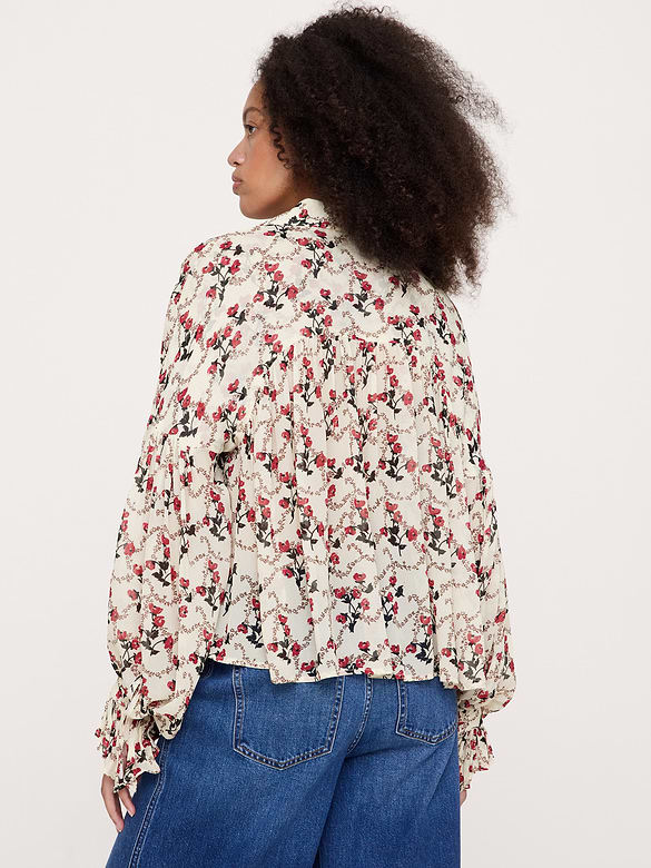 Viscose Balloon-Sleeve Blouse