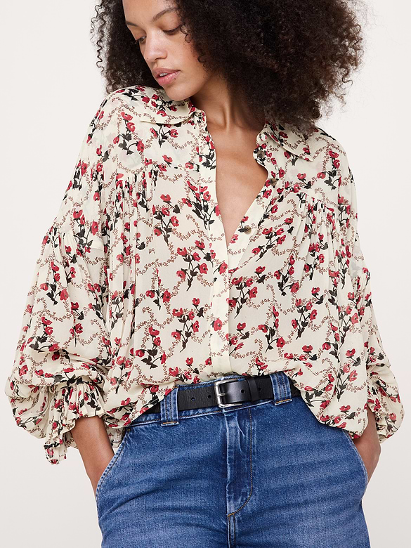 Viscose Balloon-Sleeve Blouse