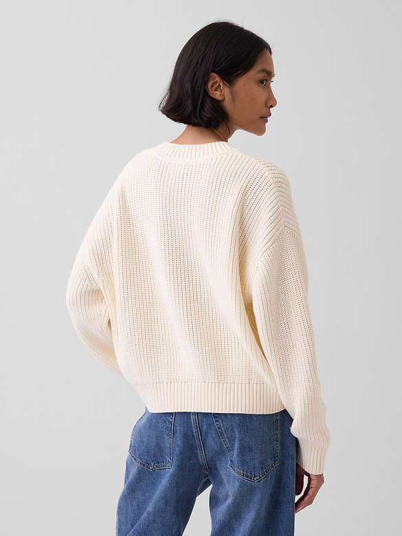 100% Cotton Oversized Shaker V-Neck Sweater