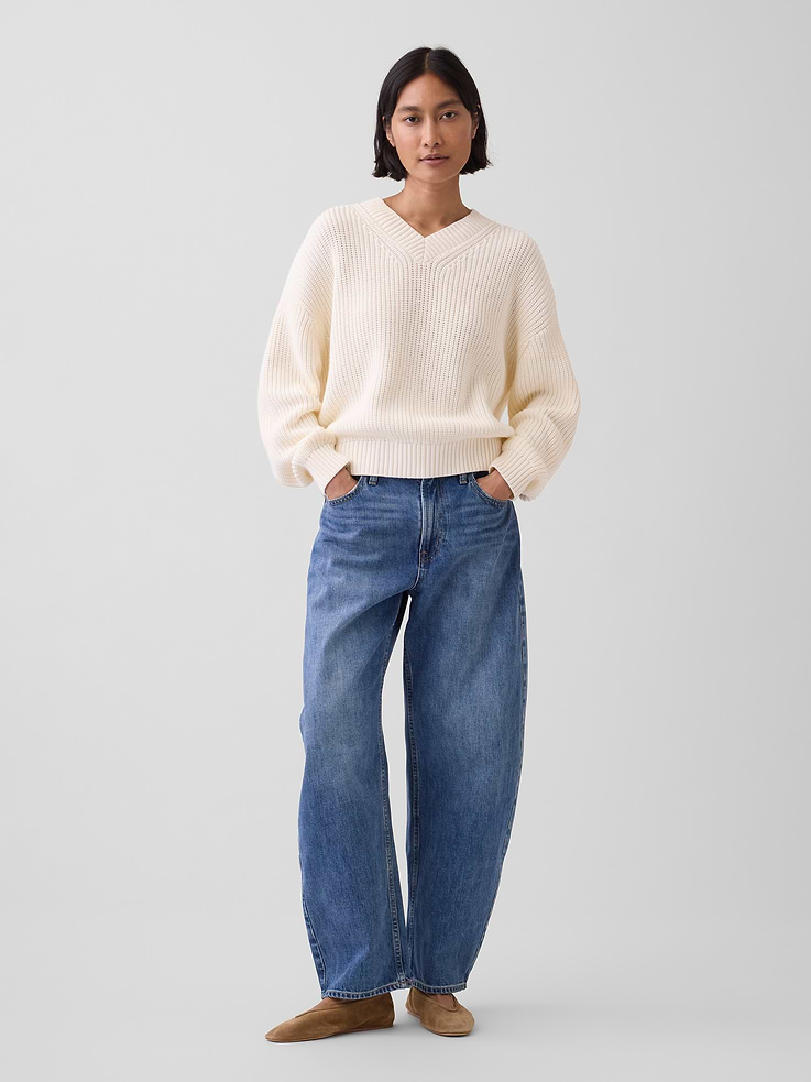 Image number 2 showing, 100% Cotton Oversized Shaker V-Neck Sweater