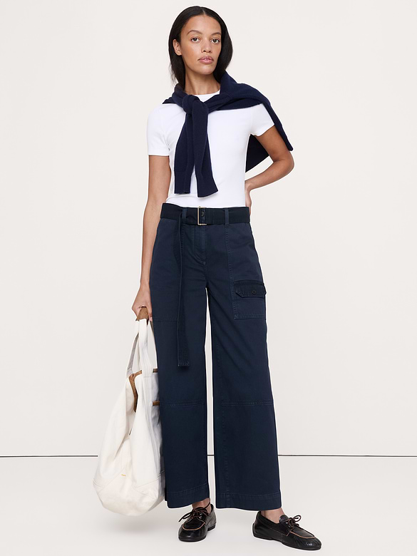High-Rise Wide-Leg Cotton Utility Pant