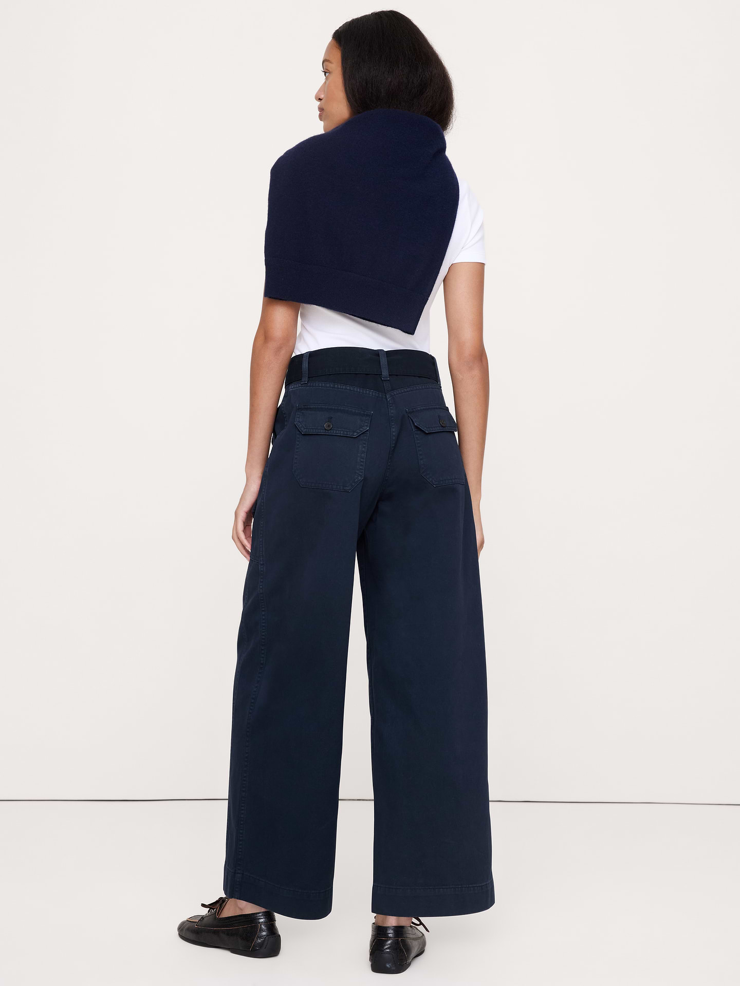 Image number 6 showing, High-Rise Wide-Leg Cotton Utility Pant