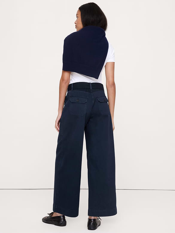 High-Rise Wide-Leg Cotton Utility Pant