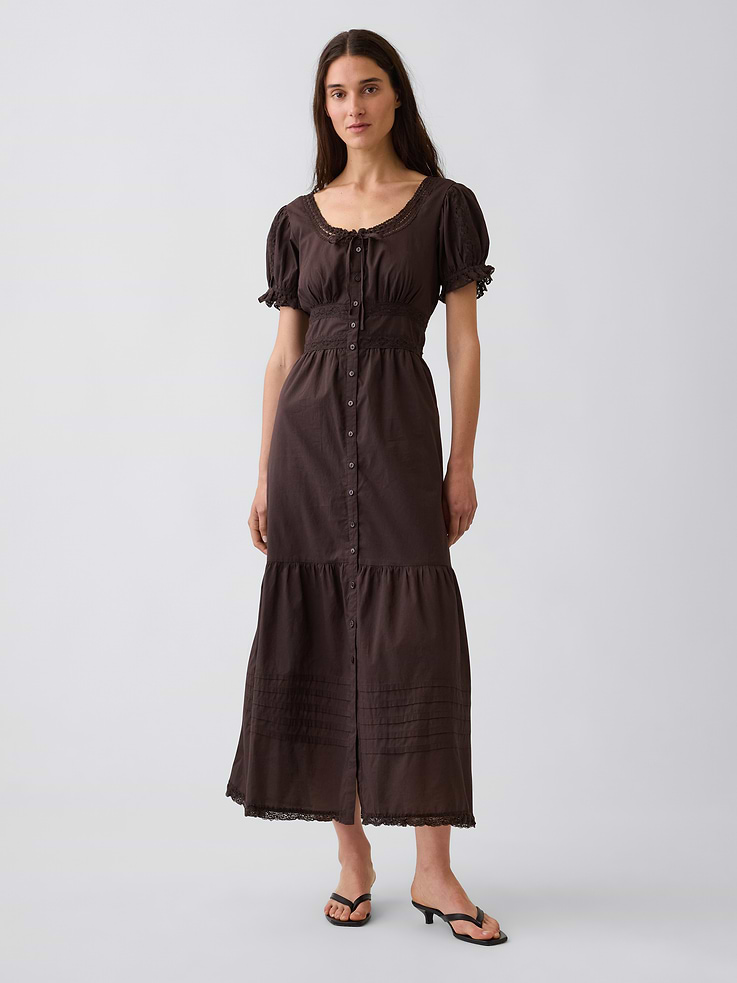 Image number 1 showing, Scoop-Neck Lace-Trim Tiered Maxi Dress