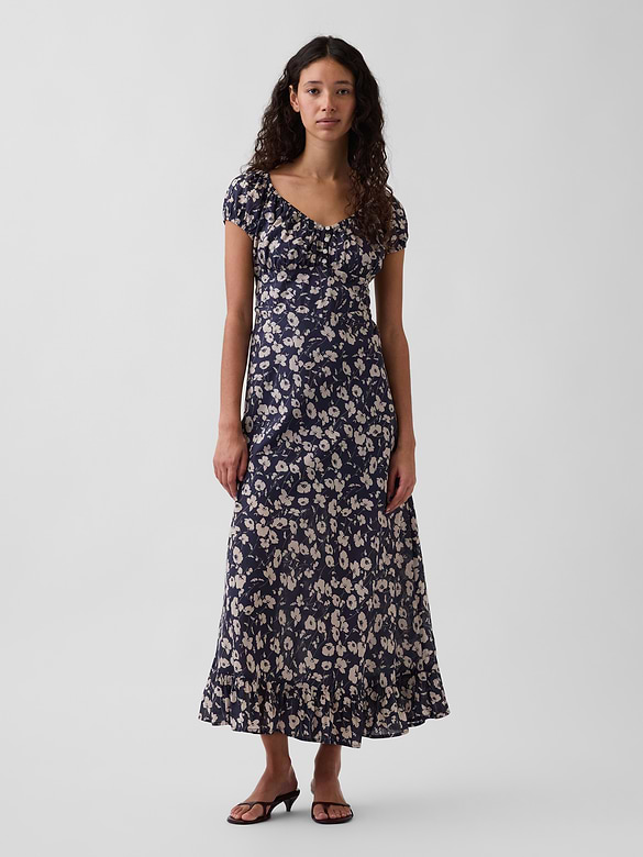 V-Neck Ruffle Hem Maxi Dress