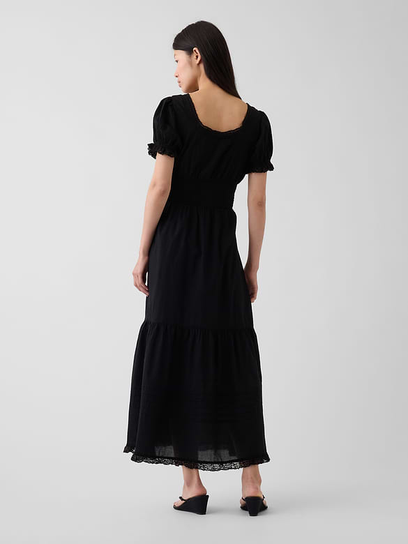 Scoop-Neck Lace-Trim Tiered Maxi Dress