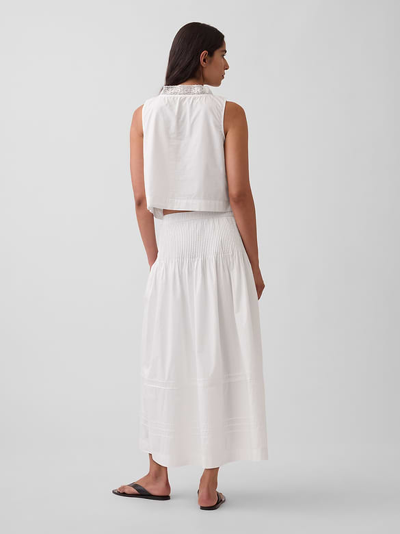 Poplin Pintuck Maxi Skirt