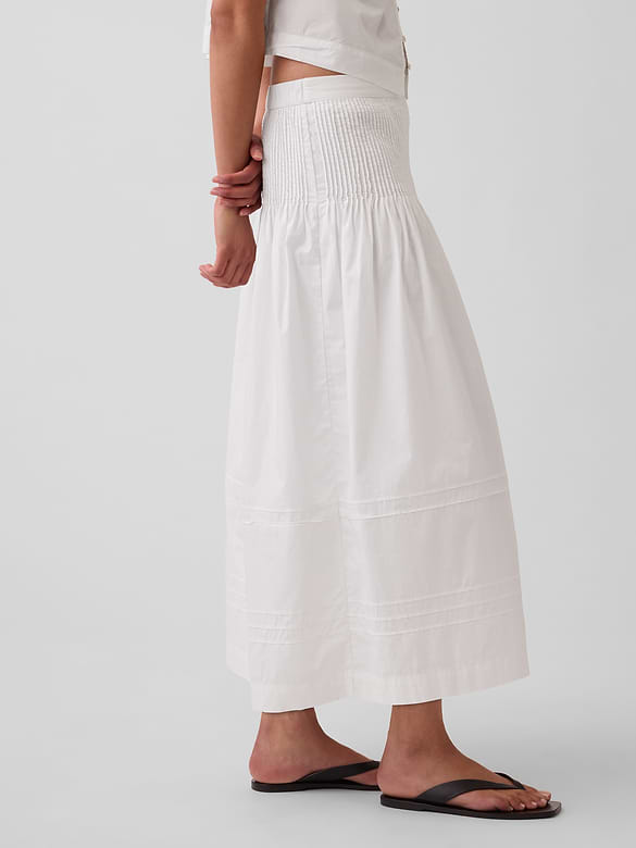 Poplin Pintuck Maxi Skirt