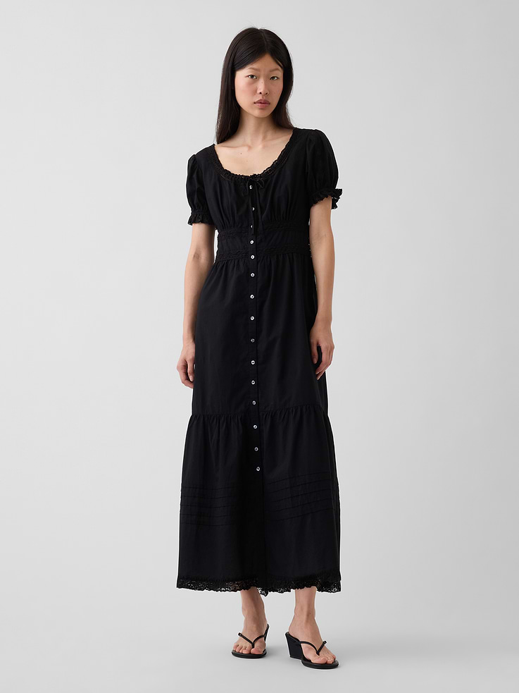 Image number 1 showing, Scoop-Neck Lace-Trim Tiered Maxi Dress