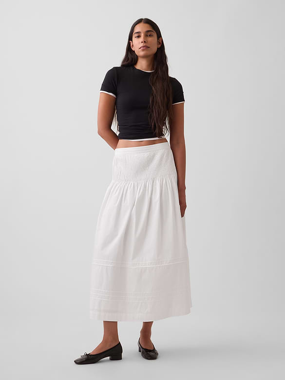 Poplin Pintuck Maxi Skirt