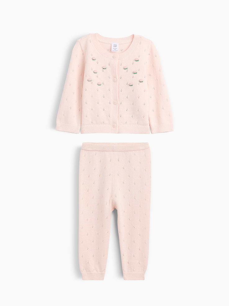 Image number 1 showing, Baby Embroidered Pointelle Sweater Set