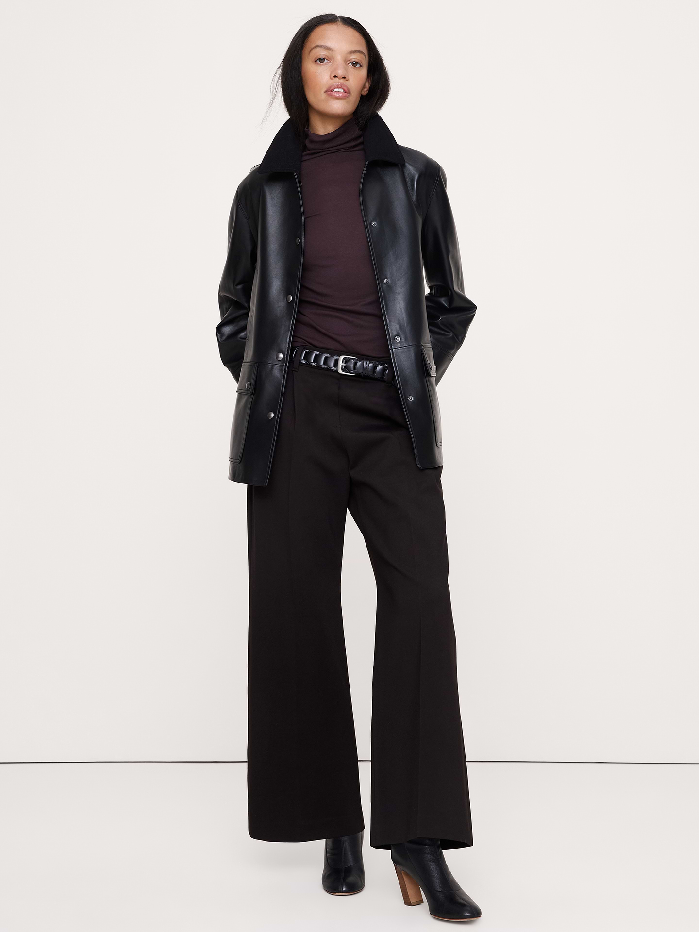 Image number 1 showing, High-Rise Wide-Leg Drapey Ponte Pull-On Pant