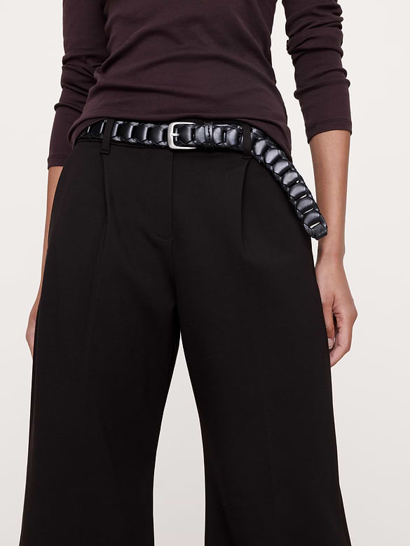 High-Rise Wide-Leg Drapey Ponte Pull-On Pant
