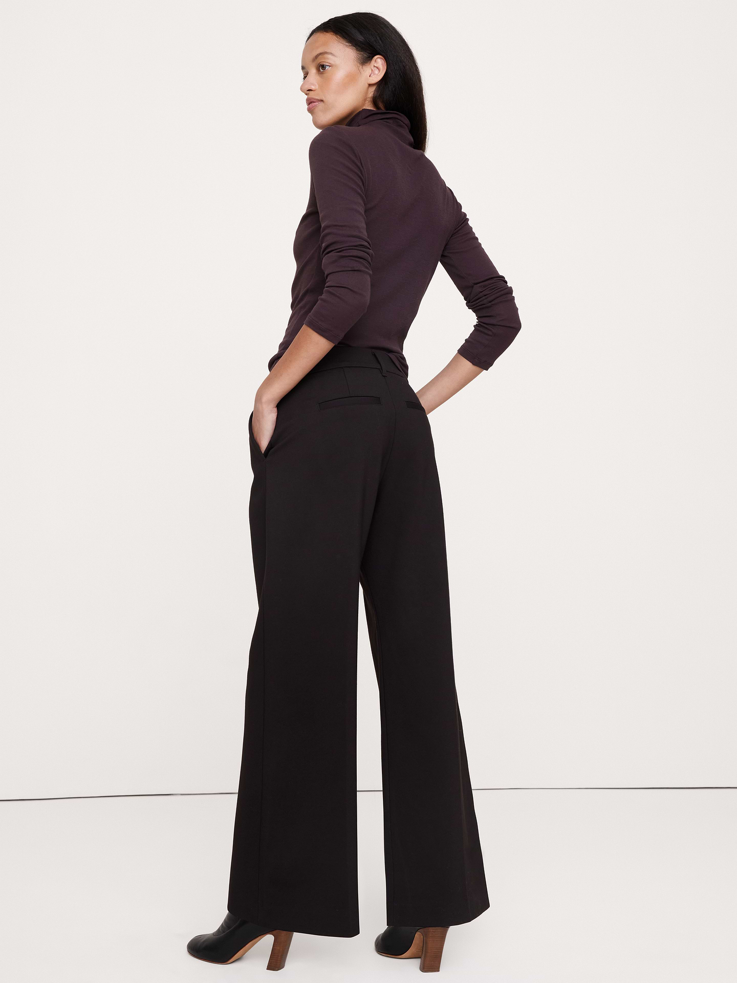 Image number 3 showing, High-Rise Wide-Leg Drapey Ponte Pull-On Pant