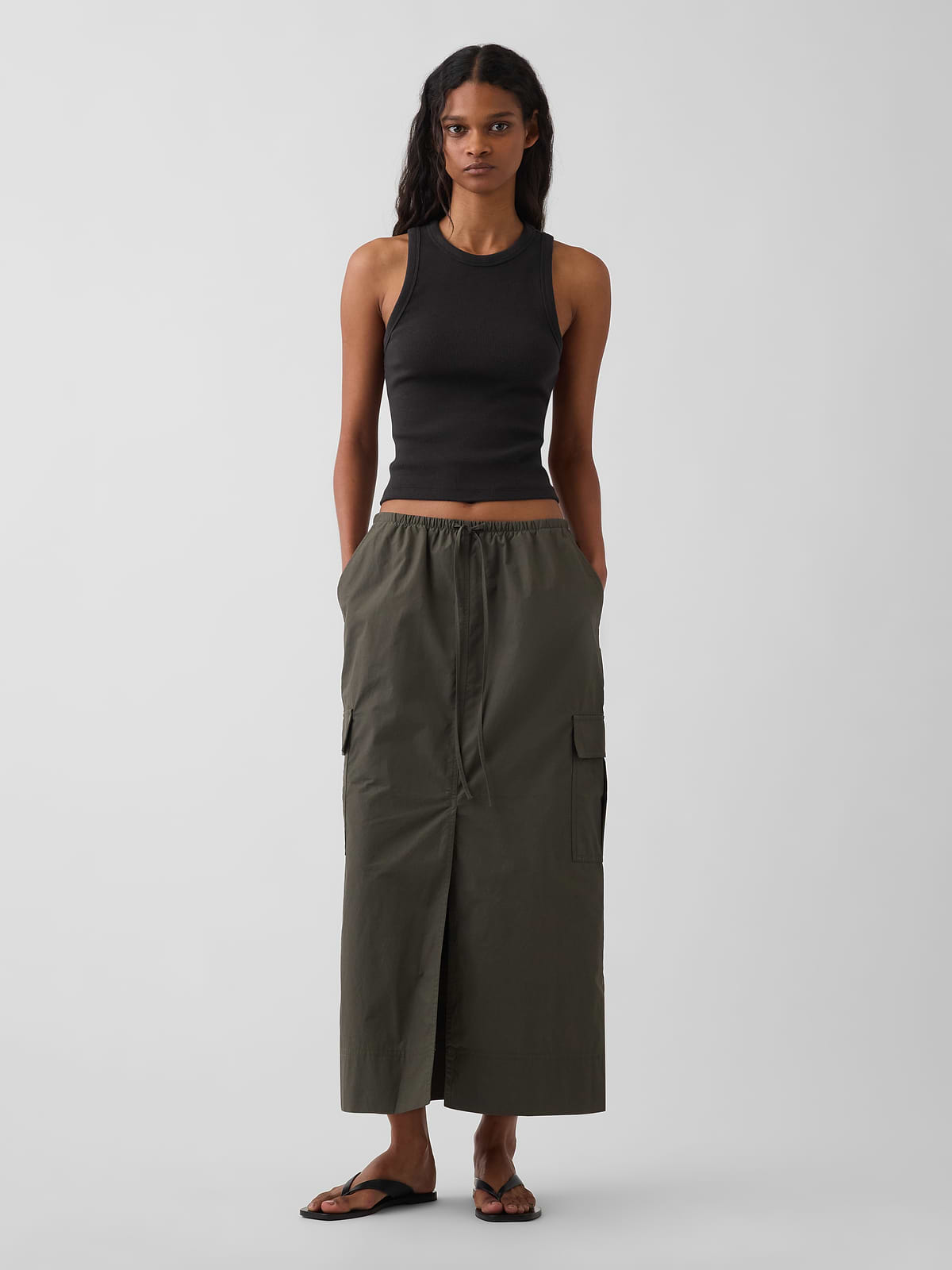 Poplin Easy Cargo Maxi Skirt