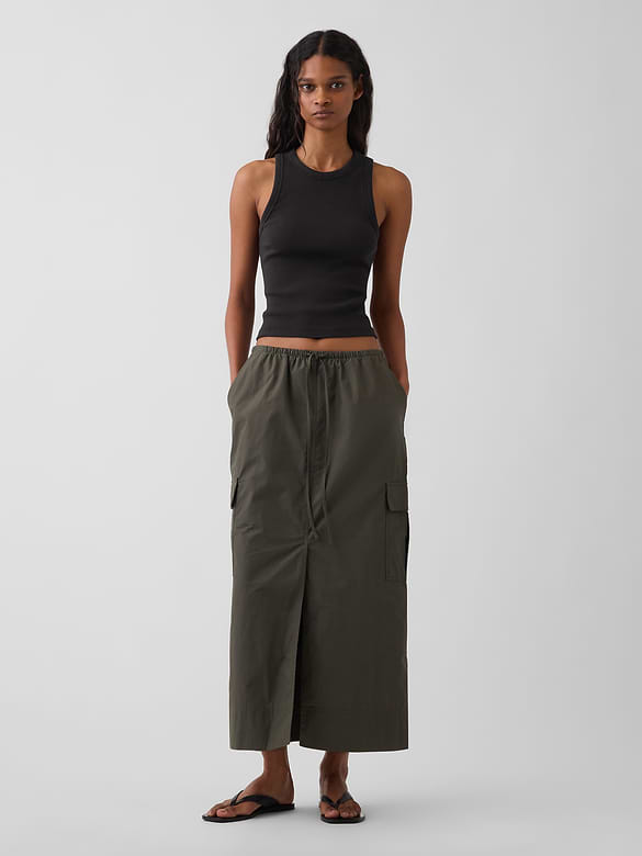 Poplin Easy Cargo Maxi Skirt