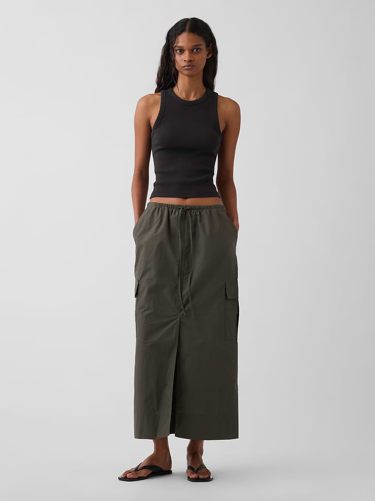 Image number 1 showing, Poplin Easy Cargo Maxi Skirt