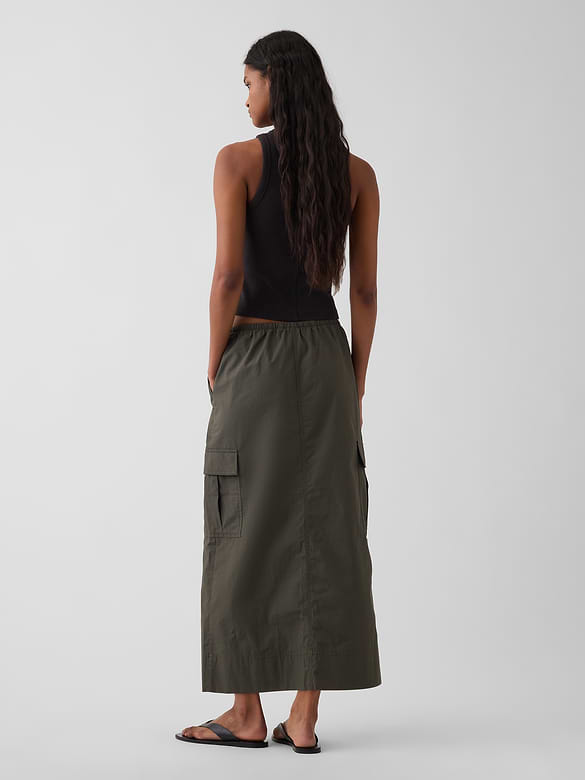 Poplin Easy Cargo Maxi Skirt