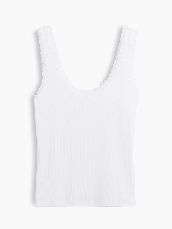 Mini Rib Lace-Trim PJ Tank Top