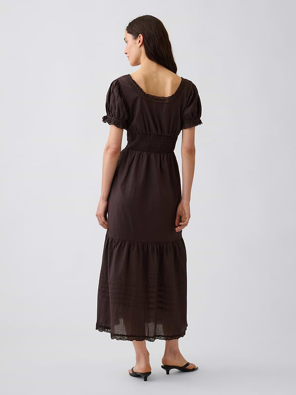 Scoop-Neck Lace-Trim Tiered Maxi Dress