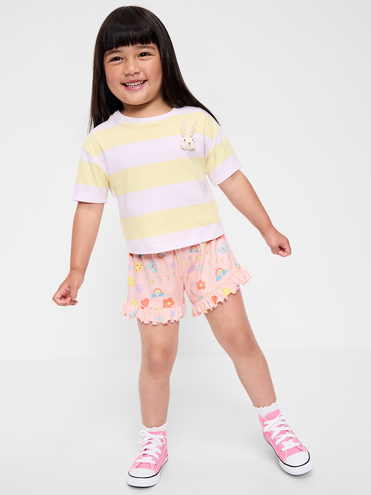 Image number 1 showing, Printed Ribbed Ruffled Shorts for Toddler Girls