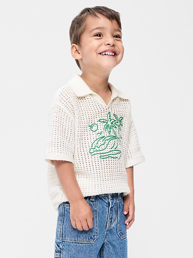 Image number 1 showing, Oversized Collared Graphic Sweater for Toddler Boys